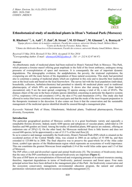 Ethnobotanical Study of Medicinal Plants in Ifran's National Park