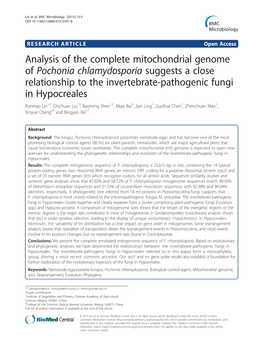 Analysis of the Complete Mitochondrial Genome of Pochonia