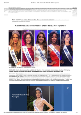 Miss France 2019 : Découvrez Les Photos Des 30 Miss Régionales