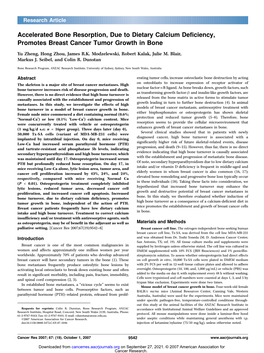 Accelerated Bone Resorption, Due to Dietary Calcium Deficiency, Promotes Breast Cancer Tumor Growth in Bone