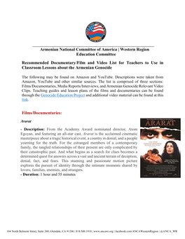 Armenian National Committee of America | Western Region Education Committee
