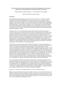 The Historical Logic of Economics Imperialism and Meeting the Challenges of Contemporary Orthodoxy: Or Twelve Hypotheses on Economics, and What Is to Be Done