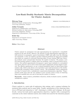 Low-Rank Doubly Stochastic Matrix Decomposition for Cluster Analysis