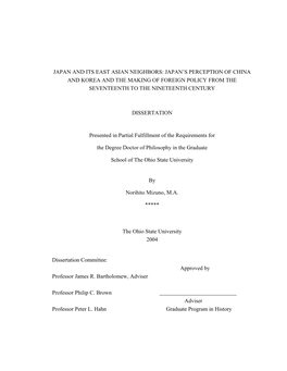 Japan and Its East Asian Neighbors: Japan’S Perception of China and Korea and the Making of Foreign Policy from the Seventeenth to the Nineteenth Century