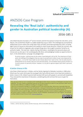 ANZSOG Case Program Revealing the ‘Real Julia’: Authenticity and Gender in Australian Political Leadership (A) 2016-185.1