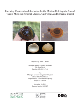 Providing Conservation Information for the Most At-Risk Aquatic Animal Taxa in Michigan (Unionid Mussels, Gastropods, and Sphaeriid Clams)