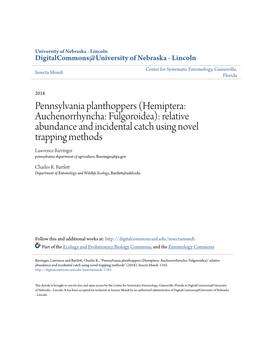Pennsylvania Planthoppers (Hemiptera: Auchenorrhyncha