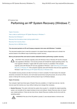 Performing an HP System Recovery (Windows 7)