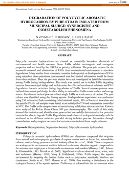 Degradation of Polycyclic Aromatic Hydrocarbon by Pure Strain Isolated from Municipal Sludge: Synergistic and Cometabolism Phenomena