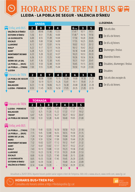 Horaris De Tren I Bus Lleida - LA Pobla De Segur - València D'àneu