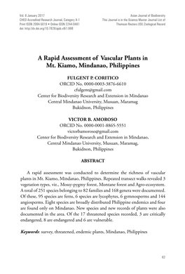 A Rapid Assessment of Vascular Plants in Mt. Kiamo, Mindanao, Philippines