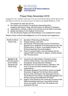 Prayer Diary November 2019
