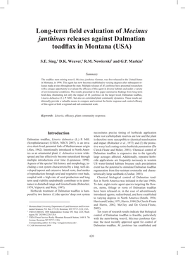 Long-Term Field Evaluation of Mecinus Janthinus Releases Against