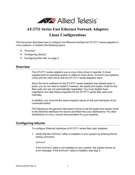 AT-2711 Series Fast Ethernet Network Adapters Linux Configurations