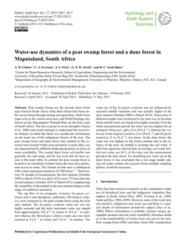 Water-Use Dynamics of a Peat Swamp Forest and a Dune Forest in Open Access Open Access Maputaland, South Africa Solid Earth Solid Earth Discussions A