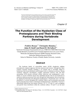 The Function of the Hyalectan Class of Proteoglycans and Their Binding Partners During Vertebrate Development