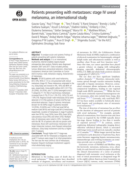 Stage IV Uveal Melanoma, an International Study