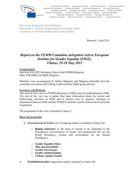 Report on the FEMM Committee Delegation Visit to European Institute for Gender Equality (EIGE), Vilnius, 19-20 May 2011