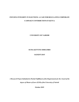 Infusing Integrity in Elections: a Case for Regulating Corporate Campaign Contributions in Kenya