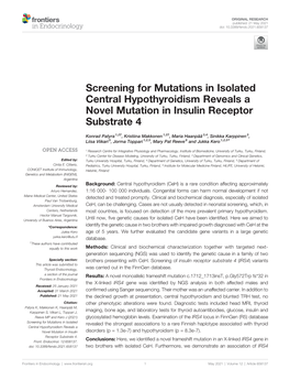 Screening for Mutations in Isolated Central Hypothyroidism Reveals a Novel Mutation in Insulin Receptor Substrate 4