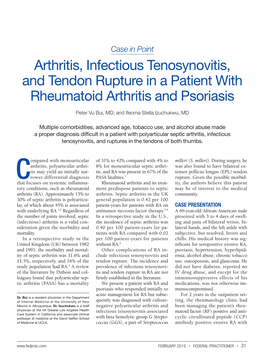 Arthritis, Infectious Tenosynovitis, and Tendon Rupture in a Patient with Rheumatoid Arthritis and Psoriasis