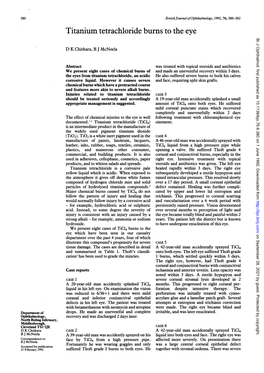 Titanium Tetrachloride Burns to the Eye Br J Ophthalmol: First Published As 10.1136/Bjo.76.6.380 on 1 June 1992