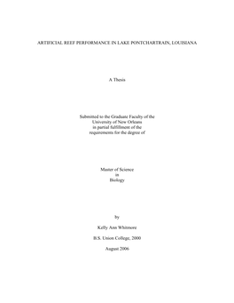 Artificial Reef Performance in Lake Pontchartrain, Louisiana