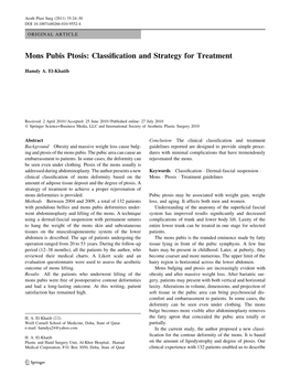 Mons Pubis Ptosis: Classification and Strategy for Treatment