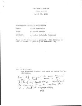 April 11, 1984 MEMORANDUM for FAITH WHITTLESEY THRU