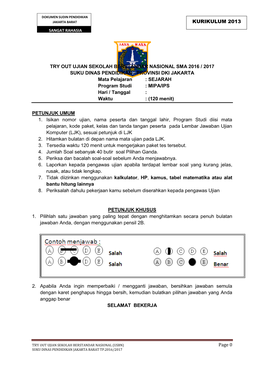 Page 0 KURIKULUM 2013 TRY out UJIAN SEKOLAH BERSTANDAR