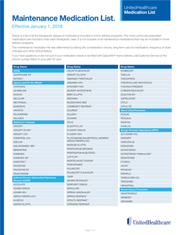 Maintenance Medication List. Effective January 1, 2018