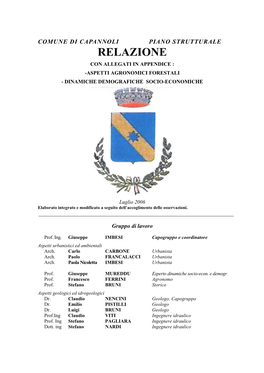 Comune Di Capannoli Piano Strutturale Relazione Con Allegati in Appendice : -Aspetti Agronomici Forestali - Dinamiche Demografiche Socio-Economiche