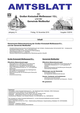 Der Großen Kreisstadt Weißwasser / O.L. Und Der Gemeinde Weißkeißel