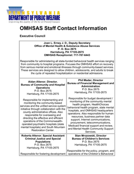 OMHSAS Staff Contact Information