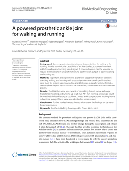 A Powered Prosthetic Ankle Joint for Walking and Running