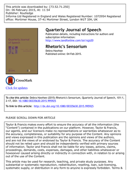 Rhetoric's Sensorium Debra Hawhee Published Online: 04 Feb 2015