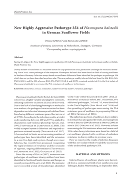 New Highly Aggressive Pathotype 354 of Plasmopara Halstedii in German Sunflower Fields