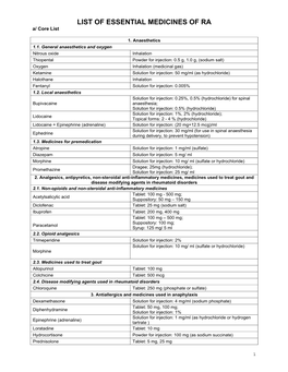 LIST of ESSENTIAL MEDICINES of RA A/ Core List