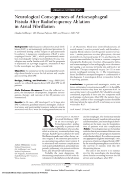 Neurological Consequences of Atrioesophageal Fistula After Radiofrequency Ablation in Atrial Fibrillation