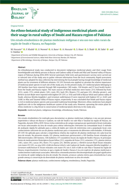 An Ethno-Botanical Study of Indigenous Medicinal Plants and Their Usage in Rural Valleys of Swabi and Hazara Region of Pakistan