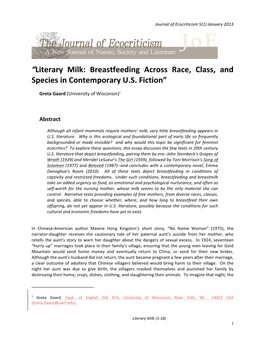 “Literary Milk: Breastfeeding Across Race, Class, and Species in Contemporary U.S