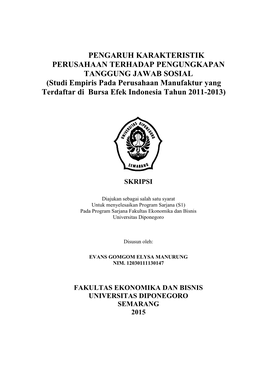 Studi Empiris Pada Perusahaan Manufaktur Yang Terdaftar Di Bursa Efek Indonesia Tahun 2011-2013)
