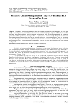 Successful Clinical Management of Temporary Blindness in a Horse: a Case Report