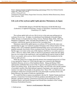 The Soybean Aphid Aphis Glycines MATSUMURA Is the Main Sap-Sucking Pest on Soybeans Glycine Max