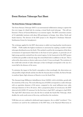 Event Horizon Telescope Fact Sheet