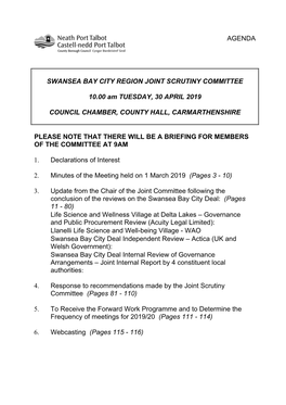 (Public Pack)Agenda Document for Swansea Bay City Region Joint Scrutiny Committee, 30/04/2019 10:00