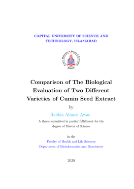 Comparison of the Biological Evaluation of Two Different Varieties of Cumin Seed Extract