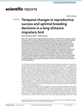 Temporal Changes in Reproductive Success and Optimal Breeding Decisions in a Long-Distance Migratory Bird