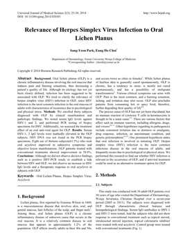 Relevance of Herpes Simplex Virus Infection to Oral Lichen Planus