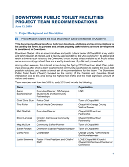 DOWNTOWN PUBLIC TOILET FACILITIES PROJECT TEAM RECOMMENDATIONS June 13, 2019